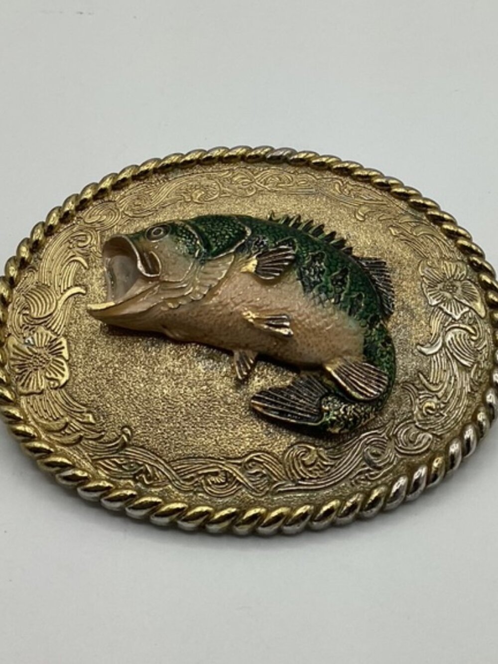 Raintree Bass Fish Belt Buckle Rare Vintage 1978 3-D Realistic 3"H x 4"L